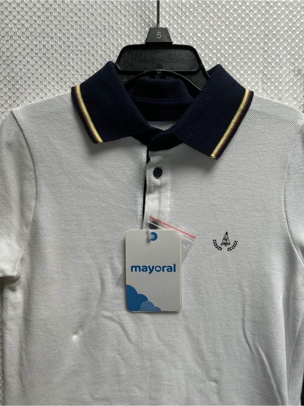 Mayoral Set w White Polo w Navy & Yellow Trim & Navy Sailboat shorts. NWT Size 5 - Picture 3 of 8